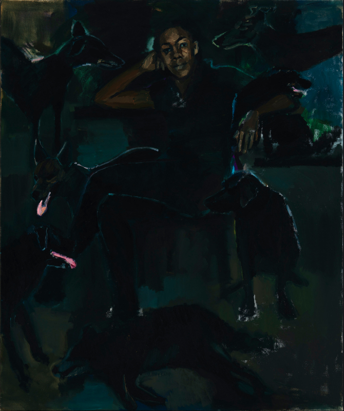 Lynette Yiadom-Boakye. Fly In League With The Night : Lynette Yiadom-Boakye. The Stygian Silk. 2019, huile sure toile, 180 x 150 cm. Courtesy the Artist, Corvi-Mora, London, and Jack Shainman Gallery, New York.  Photo: Marcus Leith